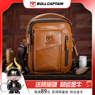 牛船長皮具男士真皮單肩斜挎包前置6.44-7英寸手機(jī)防盜手提牛皮斜肩小包 037黃棕色