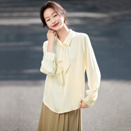 尚都比拉（Sentubila）法式雪紡襯衫女秋季亮絲長(zhǎng)袖襯衣內(nèi)搭打底衫襯衣氣質(zhì)上衣 淺杏色 S 90-100斤建議選擇