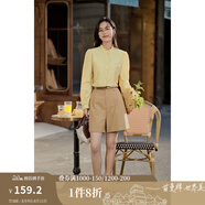 茵曼（INMAN）2025年春季女裝新款法式立領(lǐng)荷葉邊泡泡袖襯衫襯衣18236304 陽光黃 M