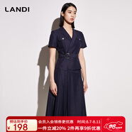 藍地（LANDI）短袖收腰系帶小西裝套裝上衣女年夏季新款短外套 藏青色 S