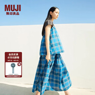 無印良品（MUJI）女式 馬德拉斯格紋 寬擺裙長半身裙女裝裙子25年夏季款BE1XKA5S 藍(lán)色格紋 M (160/66A)