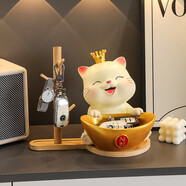 何佳功貓入戶鑰匙收納玄關(guān)擺件門口鞋柜客廳家居裝飾品喬遷新居禮品 【金色】皇冠貓元寶收納擺件