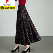 皮爾卡丹（pierre cardin）2025春秋新款復古碎花棉麻半身長(cháng)裙高腰中長(cháng)款民族風(fēng)印花大擺裙子 清新黑底小碎花 S