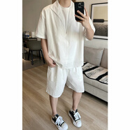 主意范（ZHUYIFAN）夏季大碼運動(dòng)套裝男T恤涼感垂感冰絲短袖襯衫五分短褲潮兩件套 TZ5355白色 5XL 210-240斤