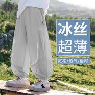 McTicco男童褲子夏季薄款2025新款兒童冰絲防蚊褲大童工裝運(yùn)動(dòng)褲夏裝 18146灰色【夏季冰絲薄款】 120 120cm
