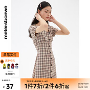 美特斯邦威格紋連衣裙女夏季新款舒適時(shí)尚校園風(fēng)高腰黑色女士裙子 咖色組 S 155 80A