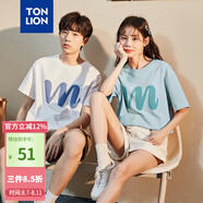 唐獅（TonLion）2025情侶短袖T恤半袖體恤寬松上衣 女款/淡藍(lán) S