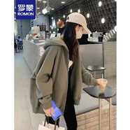 羅蒙（ROMON）短款衛(wèi)衣女春秋裝2024新款寬松短外套女士休閑開衫上衣潮 灰綠色常規(guī) L （105-120斤）