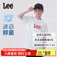 Lee童裝男女童純棉短袖T恤兒童2025夏季學(xué)生中大童印花寬松上衣半袖 0612月關(guān)白 （74.7%棉） 140 cm