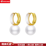 CAROMAY法式仿珍珠圓圈耳環(huán)女氣質(zhì)名媛耳釘925銀針感復(fù)古耳飾 香檳金