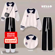 莞町青少年女大童13-15歲初中生12-15歲女孩衣服秋季套裝2025年新款 白色上衣+黑色純色褲子 160 cm