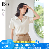 歐莎（OSA）純色V形polo領(lǐng)t恤衫女士夏季衣服2025新款短袖高檔顯瘦減齡上衣 米白色 S
