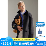 ELLE KIDS童裝 老錢風(fēng)人字紋毛呢大衣女兒童秋冬款夾棉中長款保暖厚外套 黑色 165 (M)