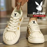 花花公子（PLAYBOY）輕奢高端貝殼頭男鞋春秋季新款黑色休閑板鞋青少年皮面運(yùn)動鞋子男 米黃 39 標(biāo)準(zhǔn)運(yùn)動碼
