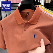 羅蒙100%純棉高端短袖t恤男士裝夏季刺繡polo翻領(lǐng)衫商務(wù)爸爸半袖體恤 5372橘色【100%棉】 3XL 【建議170-200斤】