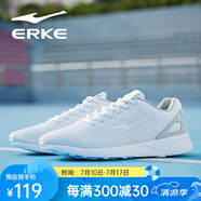 鴻星爾克（ERKE）男鞋情侶運(yùn)動(dòng)鞋男減震防滑跑步鞋系帶輕便旅游鞋子休閑網(wǎng)面跑鞋子 正白-男款 35