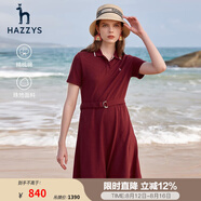 哈吉斯（HAZZYS）女裝 夏款學(xué)院風(fēng)甜美時(shí)尚連衣裙AQWSE03BX03 酒紅色WN XL (170/92A 42)