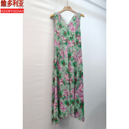 維多利亞的格調(diào)三宅褶衣2025夏季新款日韓休閑風(fēng)連衣裙v領(lǐng)彩繪印花綁帶a字裙 綠花 均碼