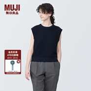 無(wú)印良品（MUJI） 女式 強(qiáng)捻網(wǎng)眼 法國(guó)袖毛衣 女款夏季 純棉全棉背心 BA1OJA4S 藏青色 M (160/84A)