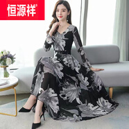 恒源祥秋季連衣裙女新款時(shí)尚女裝歐美大碼寬松長(cháng)款裙子女洋氣潮流 05灰色 M