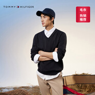 TOMMY HILFIGER【柔軟純棉】25秋冬男撞色條紋學(xué)院風(fēng)針織衫/情侶款純色毛衣 【純色V領(lǐng)】經(jīng)典黑BDS S  （推薦：120-135斤）