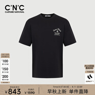 C'N'C【奢侈品衣服】CNC秋款字母印花圓領(lǐng)男士短袖T恤五分袖上衣 黑色 46 /XS/(165/84A)