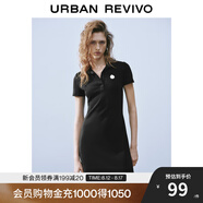 UR2025夏季新款女學(xué)院風(fēng)立體裝飾Polo領(lǐng)短袖連衣裙UYY750050 黑色 M