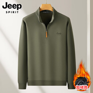 JEEP SPIRIT半拉鏈衛(wèi)衣男士春秋新款潮牌高爾夫球衫立領(lǐng)休閑上衣男裝 軍綠色【加絨款】 2XL 推薦【141-160斤】