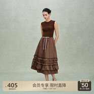 歐時力OCHIRLY 假兩件羊毛無袖毛織連衣裙荷葉邊傘裙女2025夏新款 啡色 M