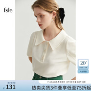 FANSILANEN范思藍(lán)恩22FS2703 法式針織衫短袖t恤女夏季寬松顯瘦Polo領(lǐng)上衣 米色 L