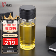 希諾（HEENOOR）茶水分離玻璃杯單雙層泡茶杯帶濾網(wǎng)加厚隔熱男女士高檔潮流水杯子 黑色-480ml【單層加厚】機械螺紋 獨立茶倉+禮盒裝