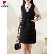皮爾卡丹（pierre cardin）2025年秋冬季新品毛呢?zé)o袖口袋連衣裙女小香風(fēng)后背拉鏈背心馬甲裙 黑色 3XL 134-150斤
