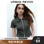 UR2025夏季新款女木耳邊分割線雙拉鏈短袖開襟襯衫UYY250018