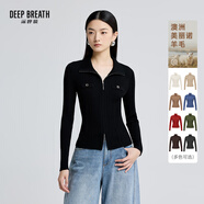 深呼吸DEEP BREATH女裝雙頭拉鏈裝飾袋純羊毛針織開衫女A400975 黑 M (3)