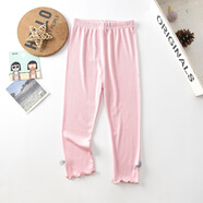 網(wǎng)紗蝴蝶結女童打底褲七分夏季薄款童褲中大童女童褲子彈力羅紋棉 粉色 130 cm