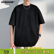 viishow短袖t恤男生ins潮牌寬松學生夏季百搭半袖打底 黑色 2XL