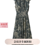 SNIDEL2025春夏新品優(yōu)雅印花荷葉邊小飛袖茶歇連衣裙SWFO252004 墨綠色 T M (1)