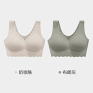 潮思匯媽媽內(nèi)衣女無痕背心式無鋼圈聚攏中老年人婦女收副乳大胸顯小文胸 奶咖膚+布朗灰【裸感浪花背心款 M 【建議80-100斤 34/75】