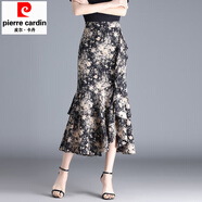 皮爾卡丹紅色魚(yú)尾裙半身裙女夏2025新款高腰不規則中長(cháng)裙韓版雪紡包臀裙潮 花朵 2XL 【體重120-130斤】