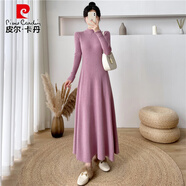 皮爾卡丹（pierre cardin）半高領(lǐng)打底內(nèi)搭針織連衣裙女秋冬裝新款氣質(zhì)顯瘦超長款毛衣裙長裙 紫色 S 建議80-95體重