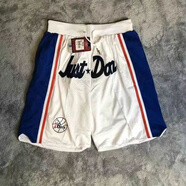 魔術(shù)隊(duì)湖人公牛復(fù)古刺繡籃球褲灰熊國(guó)王火箭全明星猛龍美式短褲男 76人白色JUST短褲 S 100-120斤