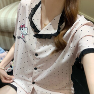 貝逸芙法式高級感睡衣女夏季冰絲薄款2025年新款網(wǎng)紅氣質(zhì)短袖短褲套裝夏 JDX260Y#雙短-黑邊KT M