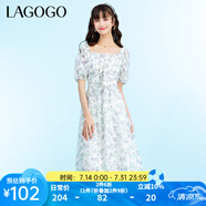 lagogo法式一字領(lǐng)甜美茶歇法式連衣裙女拉谷谷短袖氣質(zhì)修身裙子 混色（Y0） L 165/40