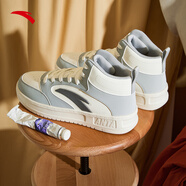 安踏（ANTA）高幫板鞋男秋冬季新款皮面防水厚底增高運動(dòng)鞋經(jīng)典小白鞋板鞋男 【秋冬季新款高幫板鞋】灰色/象牙白 43