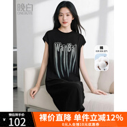 晚白2025年夏款時(shí)尚簡約氣質(zhì)T恤裙休閑寬松棉質(zhì)短袖連衣裙鉛筆裙 黑色 S