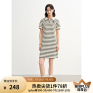 獨束日常學(xué)院風(fēng)針織條紋大碼連衣裙襯衫翻領(lǐng)顯瘦直筒裙子夏季新款 黑白條 3XL （尺碼：5）
