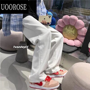 UOOROSE美式復古男士褲子成熟穩重男乞丐復古廣州新塘直筒牛仔褲男秋冬褲 白色(紐扣) L 110-120斤