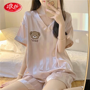 浪莎新款睡衣女夏季薄款短袖甜美夏天家居服套裝520情人節(jié)禮物 雙短[套裝]煙熏玫瑰 XL [建議115-130斤]