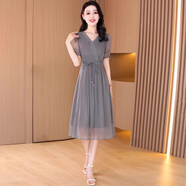 可蓓兒高檔氣質(zhì)紗料連衣裙2025女夏輕奢優(yōu)雅廣州十三行正式場合裙子 2XL