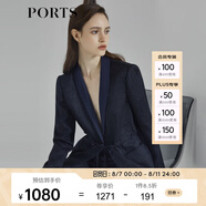 PORTS寶姿商場同款新品女裝三醋纖抽繩收腰西裝夾克LL8J017KWQ012 丈青混色 XS (2)
